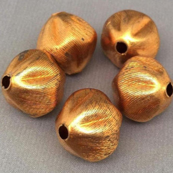 6 Vintage Large Textured Brass Baroque Metal Beads