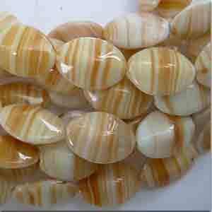 6 Vintage Butterscotch Striped Oval Glass Beads #8860