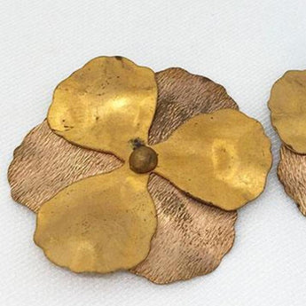 2 Vintage Riveted Brass Flower Metal Findings