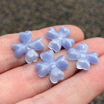 4 Vintage Light Blue Flower Glass Cabochons #9464