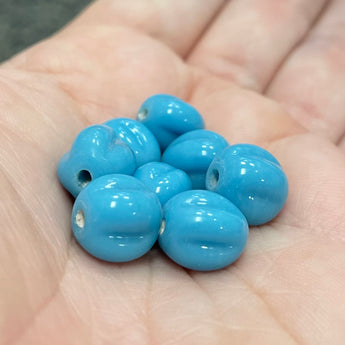 8 Vintage Opaque Turquoise Blue Japan Melon Glass Beads