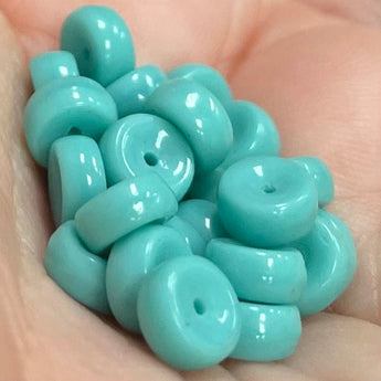 25 Vintage German Turquoise German Rondelle Glass Beads 6mm