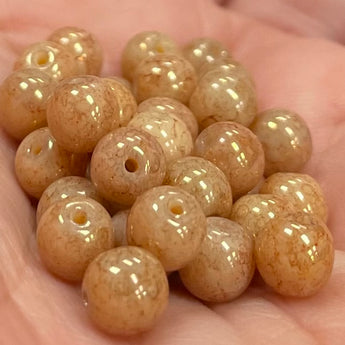 50 Vintage Tan Luster Picasso Czech Round Glass Beads