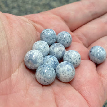 10 Vintage White Mottled Denim Blue Round Glass Beads#7001