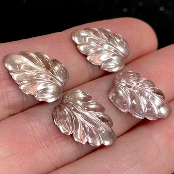 4 Vintage Light Amethyst Leaf Glass Cabochons