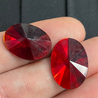 2 Vintage Red Faceted Oval Glass Stones #9629