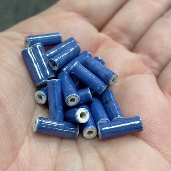 24 Vintage Japan Blue Ceramic Tube Beads #4858