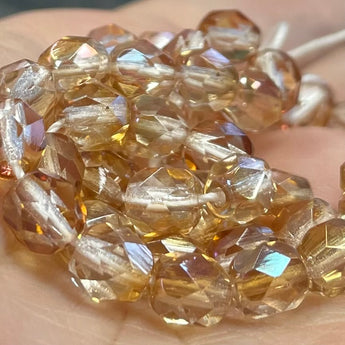 50 Copper Champagne Yellow Czech Faceted Glass Beads