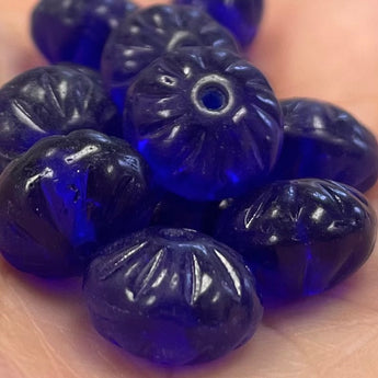 12 Vintage Pressed Cobalt Czech Rondelle Glass Beads