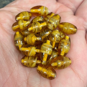 25 Vintage Handmade Golden Topaz Striped Oval Glass Beads