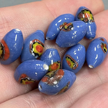 10 Periwinkle Blue Japan Millefiori Oval Glass Beads