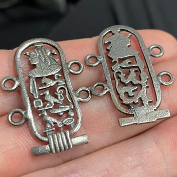 2 Vintage Egyptian Queen Pewter Connector Links