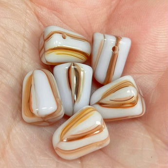 6 Vanilla Carmel Czech Gumdrop Glass Beads