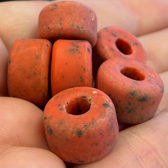 10 Vintage Mottled Orange Large Hole Glass Beads