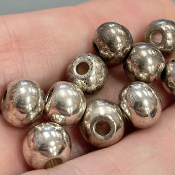 10 Vintage Heavy Silver Plated Round Metal Beads