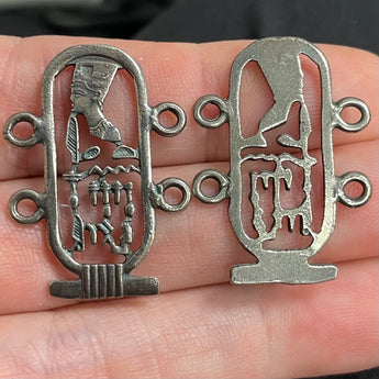 2 Vintage Nefertiti Egyptian Queen Pewter Connector Links