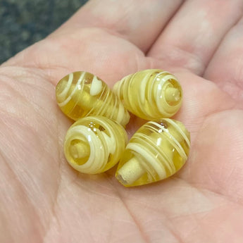 4 Vintage Japan Saffron Yellow Cherry Brand Teardrop Glass Beads #9190