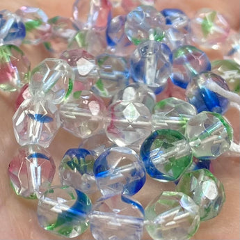 50 Clear Blue Pink Confetti Clear Czech Glass Beads