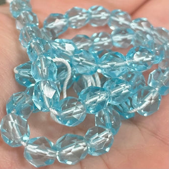 50 Transparent Light Turquoise Czech Fire Polished Glass Beads