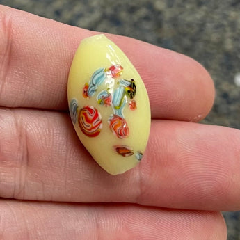 1 Large Buttercream Yellow Japan Millefiori Oval Glass Bead