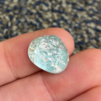 1 Vintage Icy Aqua Foil Glass Cabochon #8248