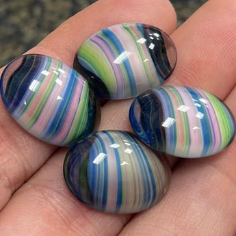 4 Vintage Rainbow Wave Striped Oval Glass Cabochons