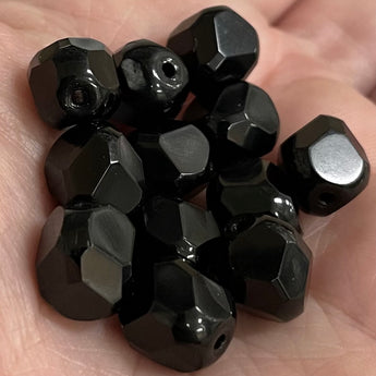 12 Faceted Black Czech Glass 10mm