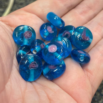 12 Vintage Capri Blue Rose Japan Glass Beads