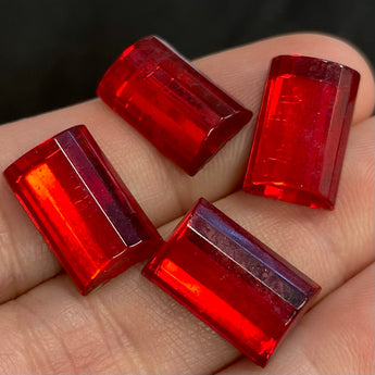 4 Vintage Red Faceted Dome Top Glass Cabochons #9580