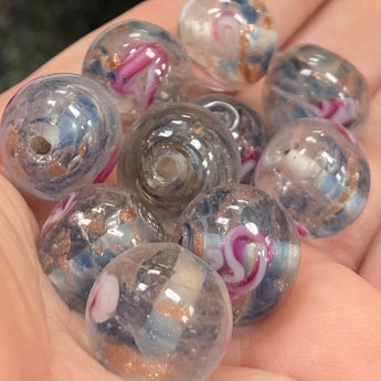 10 Vintage Sapphire Blue Metallic Rose Glass Beads