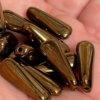 12 Vintage Bronze Teardrop Glass Beads