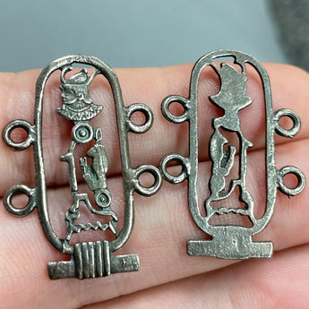 2 Vintage Egyptian Pewter Connector Links