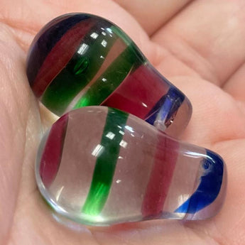 2 Vintage Clear Rainbow Striped Drop Glass Pendants #9172