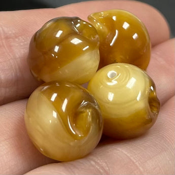 4 Vintage Handmade RARE Satin Caramel Glass Beads