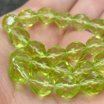 25 Light Apple Green Czech Fire Polished Glass Beads