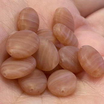 25 Vintage Striped Cream Caramel Czech Oval Glass Beads #7099