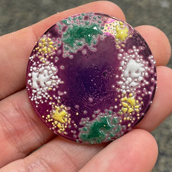 1 Vintage Magenta Glazed Round Glass Cabochon #4997