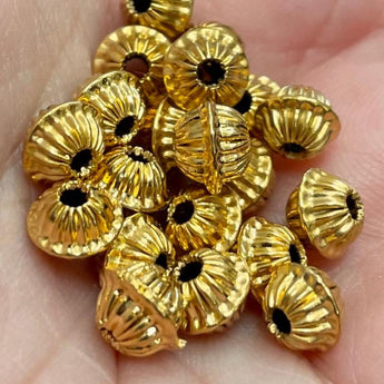 20 Gold Plated Corrugated Metal Beads