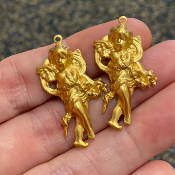 6 Vintage BrassCherub Metal Stampings    #8805