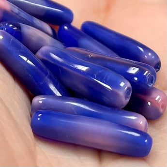 12 Vintage Italian Blue Pink Tube Glass Beads 8375