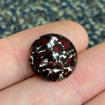 1 Vintage Red Silver Foil Round Glass Cabochon #8257