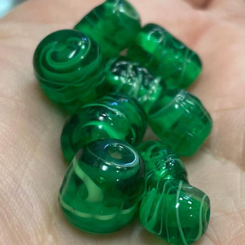 10 Vintage Mixed Striped Green Glass Beads