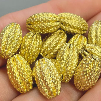 24 Vintage Brass Textured Ribbed Oval Metal Beads