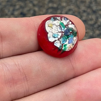 1 Vintage Red Foil Japan Round Glass Cabochon