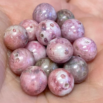 50 Vintage Pink Picasso Round Glass Beads #5063