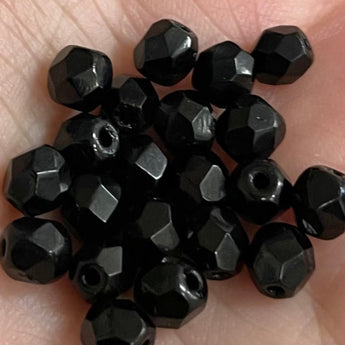 Black Czech Fire Polished Glass Beads