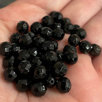 50 Black Onyx Faceted Round Gemstone Beads 6mm