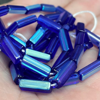 50 AB Cobalt Blue Rectangle Glass Beads Five Sided Poylgon