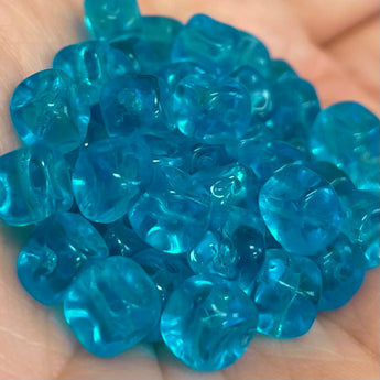 50 Vintage Aqua Blue Czech Indented Cube Glass Beads