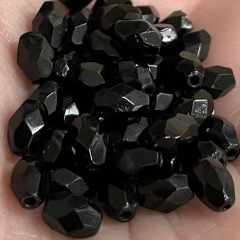 50 Vintage Czech Black Fire Polished Oval Glass Beads #9248